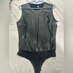 Commando Black Strapless Faux Croc Bodysuit Size L